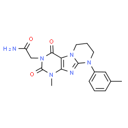 ChemSpider 2D Image | 2-[1-Methyl-9-(3-methylphenyl)-2,4-dioxo-1,4,6,7,8,9-hexahydropyrimido[2,1-f]purin-3(2H)-yl]acetamide | C18H20N6O3