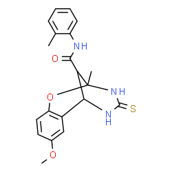 ChemSpider 2D Image | 4-Methoxy-9-methyl-N-(2-methylphenyl)-11-thioxo-8-oxa-10,12-diazatricyclo[7.3.1.0~2,7~]trideca-2,4,6-triene-13-carboxamide | C20H21N3O3S