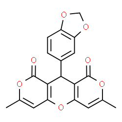 ChemSpider 2D Image | 10-(1,3-Benzodioxol-5-yl)-3,7-dimethyl-1H,9H,10H-dipyrano[4,3-b:3',4'-e]pyran-1,9-dione | C20H14O7
