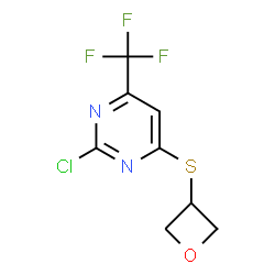 ChemSpider 2D Image | 2-Chloro-4-(3-oxetanylsulfanyl)-6-(trifluoromethyl)pyrimidine | C8H6ClF3N2OS