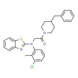 ChemSpider 2D Image | 2-[1,3-Benzothiazol-2-yl(3-chloro-2-methylphenyl)amino]-1-(4-benzyl-1-piperidinyl)ethanone | C28H28ClN3OS