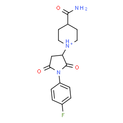 ChemSpider 2D Image | 4-Carbamoyl-1-[1-(4-fluorophenyl)-2,5-dioxo-3-pyrrolidinyl]piperidinium | C16H19FN3O3