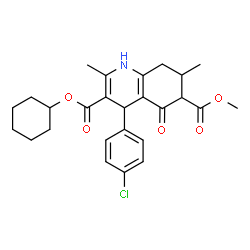 ChemSpider 2D Image | 3-Cyclohexyl 6-methyl 4-(4-chlorophenyl)-2,7-dimethyl-5-oxo-1,4,5,6,7,8-hexahydro-3,6-quinolinedicarboxylate | C26H30ClNO5