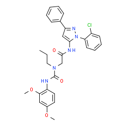 ChemSpider 2D Image | N-[1-(2-Chlorophenyl)-3-phenyl-1H-pyrazol-5-yl]-N~2~-[(2,4-dimethoxyphenyl)carbamoyl]-N~2~-propylglycinamide | C29H30ClN5O4