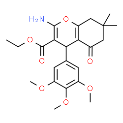 ChemSpider 2D Image | Ethyl 2-amino-7,7-dimethyl-5-oxo-4-(3,4,5-trimethoxyphenyl)-5,6,7,8-tetrahydro-4H-chromene-3-carboxylate | C23H29NO7