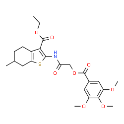 ChemSpider 2D Image | Ethyl 6-methyl-2-({[(3,4,5-trimethoxybenzoyl)oxy]acetyl}amino)-4,5,6,7-tetrahydro-1-benzothiophene-3-carboxylate | C24H29NO8S