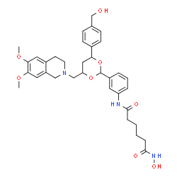 ChemSpider 2D Image | N-(3-{4-[(6,7-Dimethoxy-3,4-dihydro-2(1H)-isoquinolinyl)methyl]-6-[4-(hydroxymethyl)phenyl]-1,3-dioxan-2-yl}phenyl)-N'-hydroxyhexanediamide | C35H43N3O8