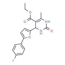 ChemSpider 2D Image | Ethyl 4-[5-(4-fluorophenyl)-2-furyl]-6-methyl-2-oxo-1,2,3,4-tetrahydro-5-pyrimidinecarboxylate | C18H17FN2O4
