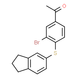 ChemSpider 2D Image | 1-[3-Bromo-4-(2,3-dihydro-1H-inden-5-ylsulfanyl)phenyl]ethanone | C17H15BrOS