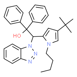 ChemSpider 2D Image | 2-(1H-Benzotriazol-1-yl)-2-(1-butyl-4-tert-butyl-1H-pyrrol-2-yl)-1,1-diphenylethanol | C32H36N4O