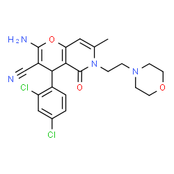 ChemSpider 2D Image | 2-Amino-4-(2,4-dichlorophenyl)-7-methyl-6-[2-(4-morpholinyl)ethyl]-5-oxo-5,6-dihydro-4H-pyrano[3,2-c]pyridine-3-carbonitrile | C22H22Cl2N4O3