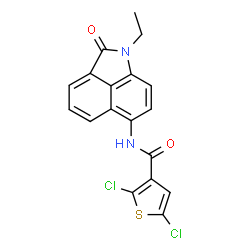 ChemSpider 2D Image | 2,5-Dichloro-N-(1-ethyl-2-oxo-1,2-dihydrobenzo[cd]indol-6-yl)-3-thiophenecarboxamide | C18H12Cl2N2O2S