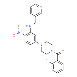 ChemSpider 2D Image | (2-Fluorophenyl)(4-{4-nitro-3-[(3-pyridinylmethyl)amino]phenyl}-1-piperazinyl)methanone | C23H22FN5O3