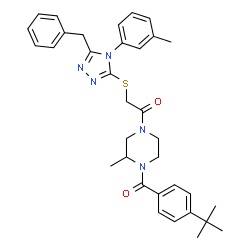 ChemSpider 2D Image | 2-{[5-Benzyl-4-(3-methylphenyl)-4H-1,2,4-triazol-3-yl]sulfanyl}-1-{3-methyl-4-[4-(2-methyl-2-propanyl)benzoyl]-1-piperazinyl}ethanone | C34H39N5O2S