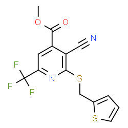 ChemSpider 2D Image | Methyl 3-cyano-2-[(2-thienylmethyl)sulfanyl]-6-(trifluoromethyl)isonicotinate | C14H9F3N2O2S2