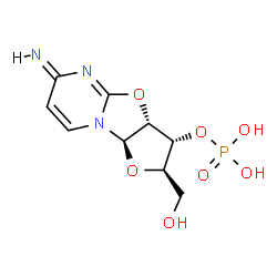 ChemSpider 2D Image | (2R,3R,3aR,6E,9aR)-2-(Hydroxymethyl)-6-imino-2,3,3a,9a-tetrahydro-6H-furo[2',3':4,5][1,3]oxazolo[3,2-a]pyrimidin-3-yl dihydrogen phosphate | C9H12N3O7P
