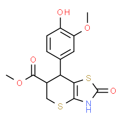 ChemSpider 2D Image | Methyl 7-(4-hydroxy-3-methoxyphenyl)-2-oxo-3,5,6,7-tetrahydro-2H-thiopyrano[2,3-d][1,3]thiazole-6-carboxylate | C15H15NO5S2