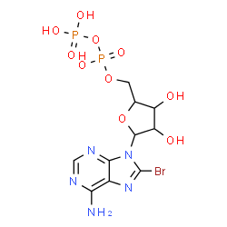 ChemSpider 2D Image | 8-Bromo-9-{5-O-[hydroxy(phosphonooxy)phosphoryl]pentofuranosyl}-9H-purin-6-amine | C10H14BrN5O10P2