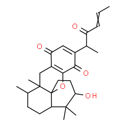 ChemSpider 2D Image | 3-Hydroxy-4,4,7,7a-tetramethyl-11-(3-oxo-4-hexen-2-yl)-1,2,3,4,4a,5,6,7,7a,8-decahydrobenzo[d]xanthene-9,12-dione | C27H36O5