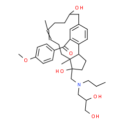ChemSpider 2D Image | [5-{[(2,3-Dihydroxypropyl)(propyl)amino]methyl}-5,13-dihydroxy-6,10-dimethyltricyclo[13.2.2.0~2,6~]nonadeca-1(17),9,15,18-tetraen-17-yl](4-methoxyphenyl)methanone | C36H51NO6