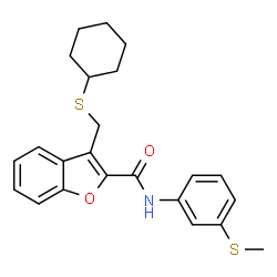 ChemSpider 2D Image | 3-[(Cyclohexylsulfanyl)methyl]-N-[3-(methylsulfanyl)phenyl]-1-benzofuran-2-carboxamide | C23H25NO2S2