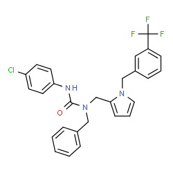 ChemSpider 2D Image | 1-Benzyl-3-(4-chlorophenyl)-1-({1-[3-(trifluoromethyl)benzyl]-1H-pyrrol-2-yl}methyl)urea | C27H23ClF3N3O
