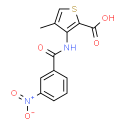 ChemSpider 2D Image | 4-Methyl-3-[(3-nitrobenzoyl)amino]-2-thiophenecarboxylic acid | C13H10N2O5S