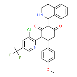 ChemSpider 2D Image | 4-[3-Chloro-5-(trifluoromethyl)-2-pyridinyl]-5-(4-methoxyphenyl)-2-(1,2,3,4-tetrahydro-1-isoquinolinyl)-1,3-cyclohexanedione | C28H24ClF3N2O3