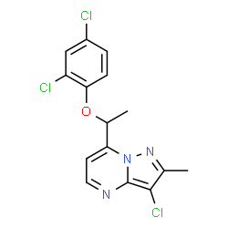 ChemSpider 2D Image | 3-Chloro-7-[1-(2,4-dichlorophenoxy)ethyl]-2-methylpyrazolo[1,5-a]pyrimidine | C15H12Cl3N3O