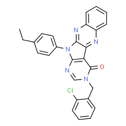 ChemSpider 2D Image | 3-(2-Chlorobenzyl)-11-(4-ethylphenyl)-3,11-dihydro-4H-pyrimido[5',4':4,5]pyrrolo[2,3-b]quinoxalin-4-one | C27H20ClN5O
