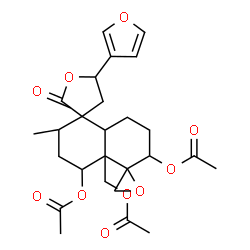 ChemSpider 2D Image | 4a'-(Acetoxymethyl)-5-(3-furyl)-2'-methyl-2-oxodecahydrodispiro[furan-3,1'-naphthalene-5',2''-oxirane]-4',6'-diyl diacetate | C26H32O10