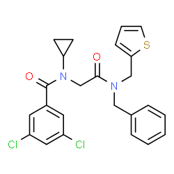 ChemSpider 2D Image | N-{2-[Benzyl(2-thienylmethyl)amino]-2-oxoethyl}-3,5-dichloro-N-cyclopropylbenzamide | C24H22Cl2N2O2S