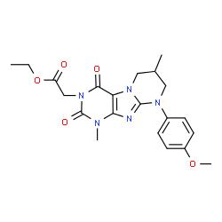ChemSpider 2D Image | Ethyl [9-(4-methoxyphenyl)-1,7-dimethyl-2,4-dioxo-1,4,6,7,8,9-hexahydropyrimido[2,1-f]purin-3(2H)-yl]acetate | C21H25N5O5