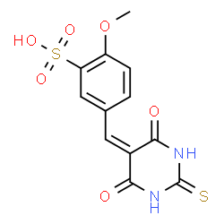ChemSpider 2D Image | 5-[(4,6-Dioxo-2-thioxotetrahydro-5(2H)-pyrimidinylidene)methyl]-2-methoxybenzenesulfonic acid | C12H10N2O6S2