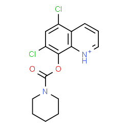 ChemSpider 2D Image | 5,7-Dichloro-8-[(1-piperidinylcarbonyl)oxy]quinolinium | C15H15Cl2N2O2