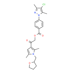 ChemSpider 2D Image | 2-[2,5-Dimethyl-1-(tetrahydro-2-furanylmethyl)-1H-pyrrol-3-yl]-2-oxoethyl 4-(4-chloro-3,5-dimethyl-1H-pyrazol-1-yl)benzoate | C25H28ClN3O4