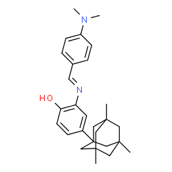 ChemSpider 2D Image | 2-{(E)-[4-(Dimethylamino)benzylidene]amino}-4-(3,5,7-trimethyladamantan-1-yl)phenol | C28H36N2O
