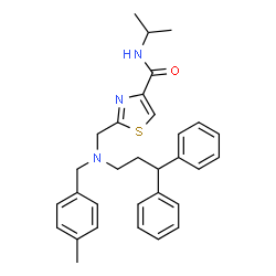 ChemSpider 2D Image | 2-{[(3,3-Diphenylpropyl)(4-methylbenzyl)amino]methyl}-N-isopropyl-1,3-thiazole-4-carboxamide | C31H35N3OS