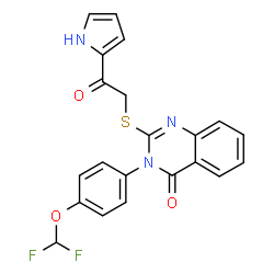 ChemSpider 2D Image | 3-[4-(Difluoromethoxy)phenyl]-2-{[2-oxo-2-(1H-pyrrol-2-yl)ethyl]sulfanyl}-4(3H)-quinazolinone | C21H15F2N3O3S
