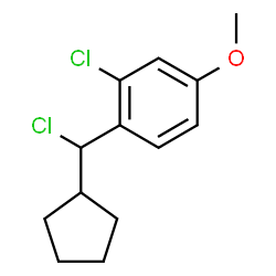ChemSpider 2D Image | 2-Chloro-1-[chloro(cyclopentyl)methyl]-4-methoxybenzene | C13H16Cl2O