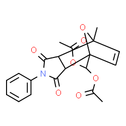 ChemSpider 2D Image | (7-Methyl-3,5-dioxo-4-phenyl-10-oxa-4-azatricyclo[5.2.1.0~2,6~]dec-8-en-1-yl)methylene diacetate | C20H19NO7