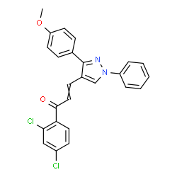 ChemSpider 2D Image | 1-(2,4-Dichlorophenyl)-3-[3-(4-methoxyphenyl)-1-phenyl-1H-pyrazol-4-yl]-2-propen-1-one | C25H18Cl2N2O2
