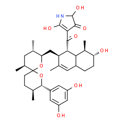 ChemSpider 2D Image | 4-{[(1R,2S,7R,8R)-2-{[(2R,3S,5S,8S,9S)-8-(3,5-Dihydroxyphenyl)-3,5,9-trimethyl-1,7-dioxaspiro[5.5]undec-2-yl]methyl}-7-hydroxy-3,8-dimethyl-1,2,4a,5,6,7,8,8a-octahydro-1-naphthalenyl]carbonyl}-2,5-dih
ydroxy-1,2-dihydro-3H-pyrrol-3-one | C36H49NO9