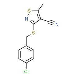 ChemSpider 2D Image | 3-[(4-Chlorobenzyl)sulfanyl]-5-methyl-1,2-thiazole-4-carbonitrile | C12H9ClN2S2