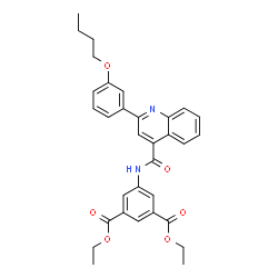 ChemSpider 2D Image | Diethyl 5-({[2-(3-butoxyphenyl)-4-quinolinyl]carbonyl}amino)isophthalate | C32H32N2O6
