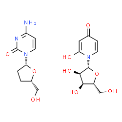 ChemSpider 2D Image | 2-Hydroxy-1-(beta-D-ribofuranosyl)-4(1H)-pyridinone - 4-amino-1-[(2R,5S)-5-(hydroxymethyl)tetrahydro-2-furanyl]-2(1H)-pyrimidinone (1:1) | C19H26N4O9