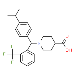 ChemSpider 2D Image | 1-{(4-Isopropylphenyl)[2-(trifluoromethyl)phenyl]methyl}-4-piperidinecarboxylic acid | C23H26F3NO2