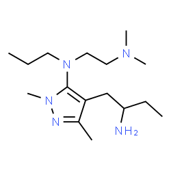 ChemSpider 2D Image | N-[4-(2-Aminobutyl)-1,3-dimethyl-1H-pyrazol-5-yl]-N',N'-dimethyl-N-propyl-1,2-ethanediamine | C16H33N5