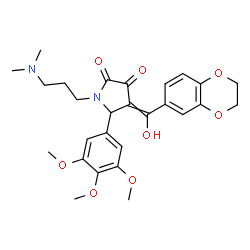 ChemSpider 2D Image | 4-[2,3-Dihydro-1,4-benzodioxin-6-yl(hydroxy)methylene]-1-[3-(dimethylamino)propyl]-5-(3,4,5-trimethoxyphenyl)-2,3-pyrrolidinedione | C27H32N2O8