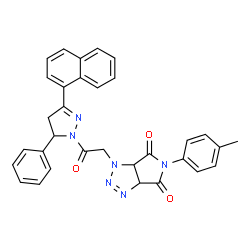 ChemSpider 2D Image | 5-(4-Methylphenyl)-1-{2-[3-(1-naphthyl)-5-phenyl-4,5-dihydro-1H-pyrazol-1-yl]-2-oxoethyl}-3a,6a-dihydropyrrolo[3,4-d][1,2,3]triazole-4,6(1H,5H)-dione | C32H26N6O3
